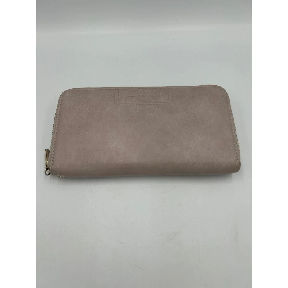 FUNTOR Amor Pour Toujours Dusty Rose Zip‎ Around Long Wallet Vegan Leather Gold